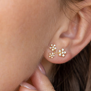 Triple Flower White Diamond Stud Earrings | 0.56tw