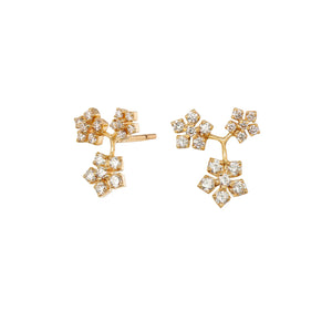 Triple Flower White Diamond Stud Earrings