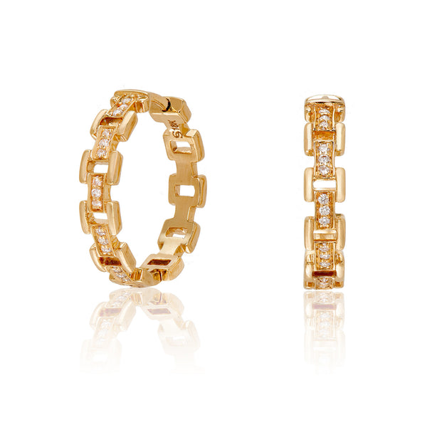 Square Link Hoop Earrings with Diamond Bar | .15tw