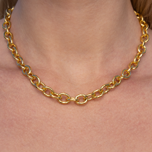 Hammered Chunky Oval Link Chain Necklace