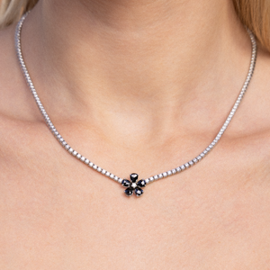 Tennis Necklace with Black Diamond Flower