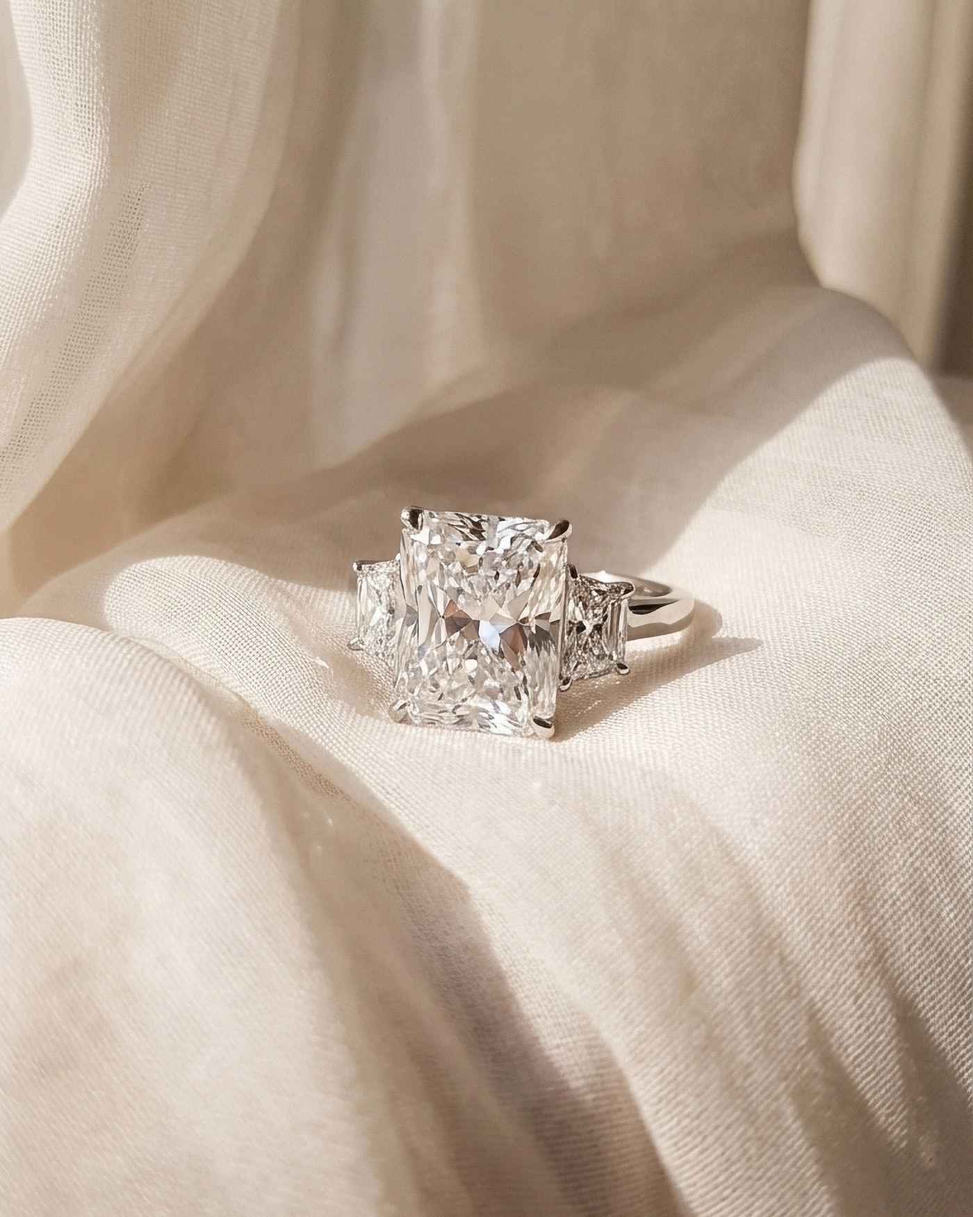 Radiant Cut Diamond Ring with Trapezoid Side Stones | 8.11tw