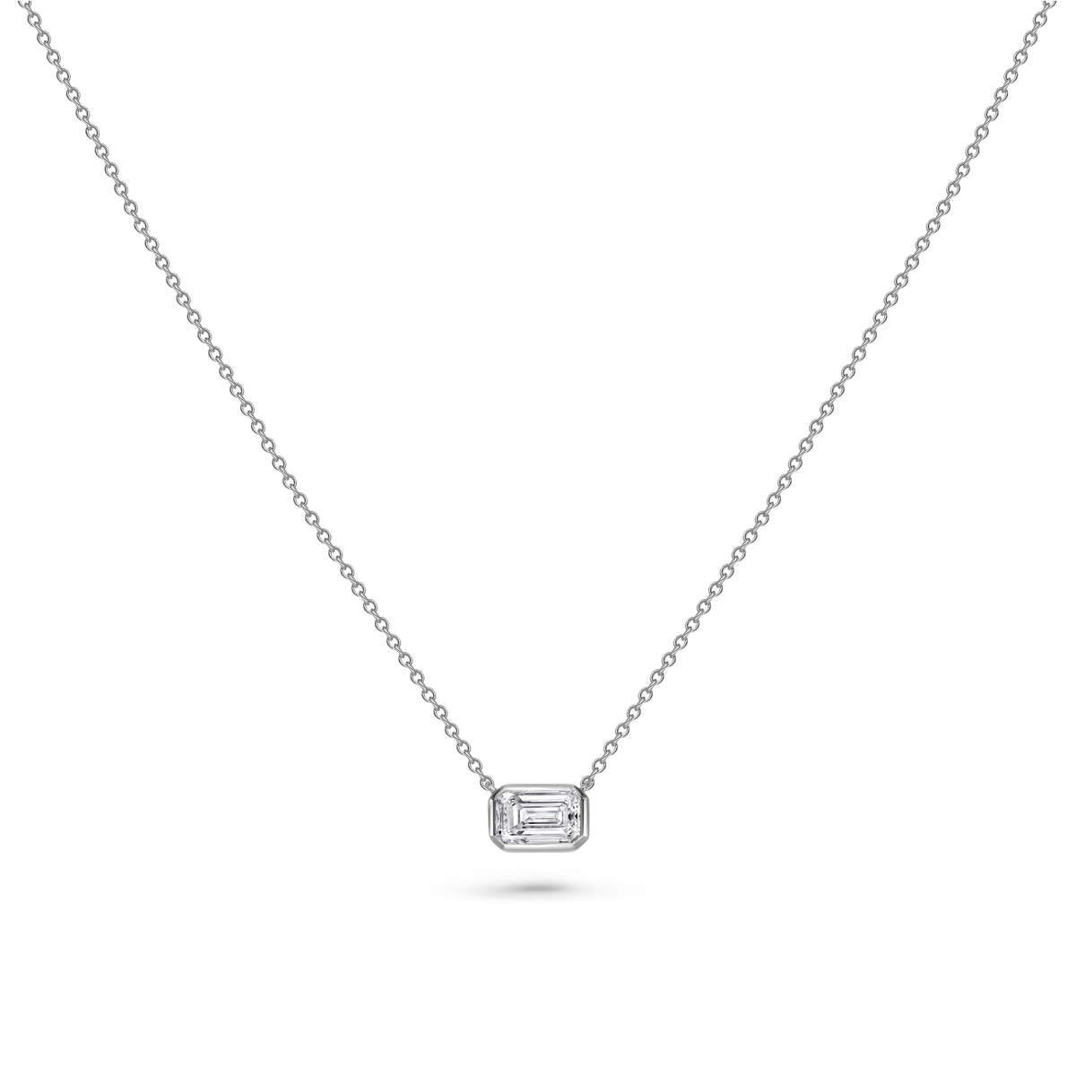 Bezel Set East West Emerald Cut Diamond Pendant
