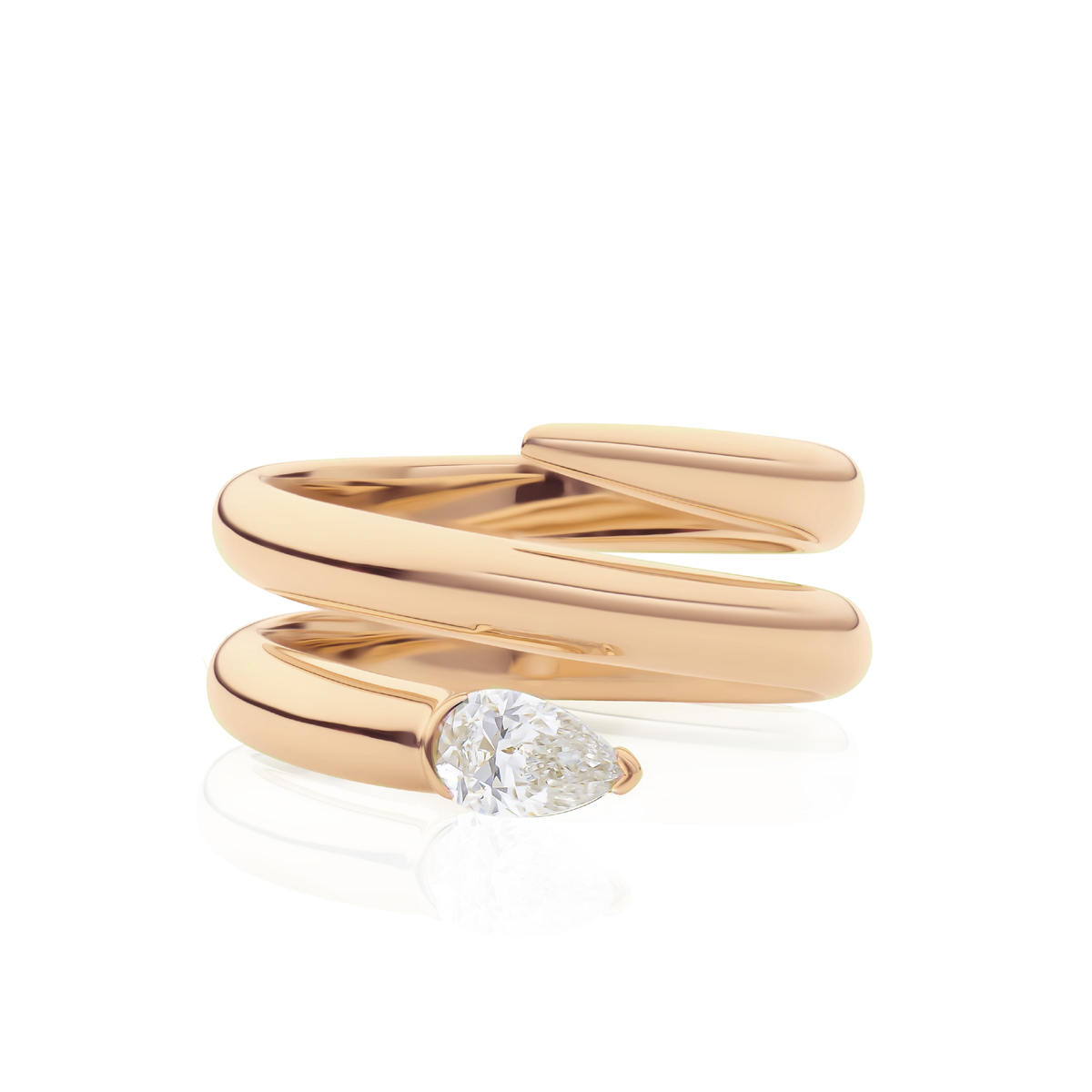 Pear Shape Diamond End 3 Coil Ring