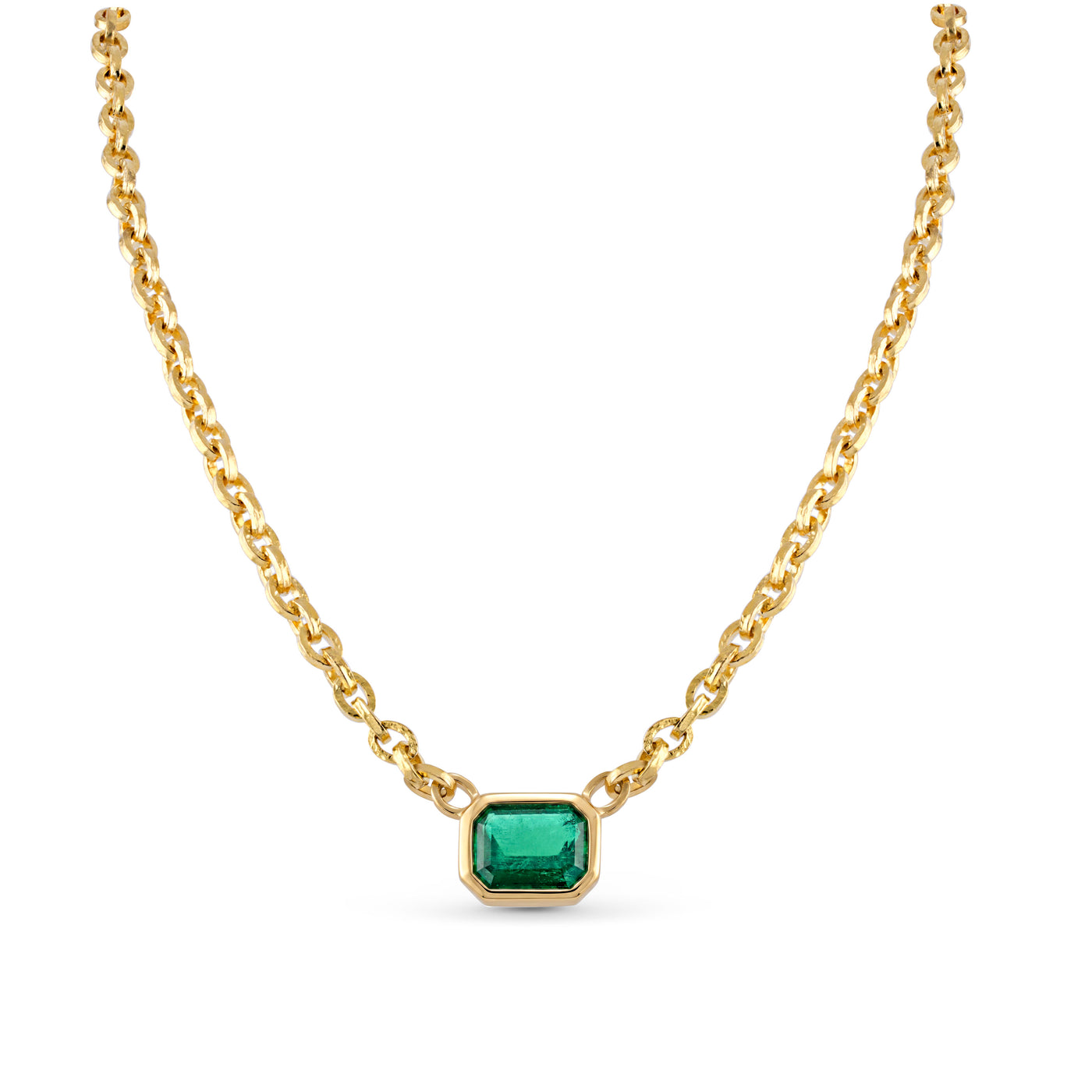 East-West Emerald Cut Emerald Chain Necklace | 5.00ct
