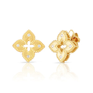 Venetian Princess Extra Small Diamond & Satin Finish Flower Earrings