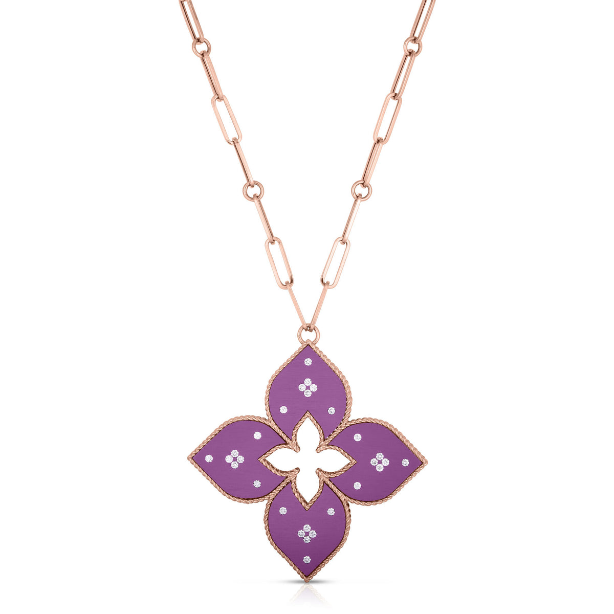 Venetian Princess Large Diamond & Pink Titanium Flower Long Necklace