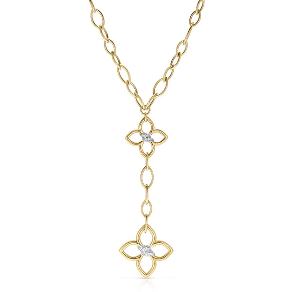 Cialoma Double Diamond Flower Almond Link Dangle Necklace