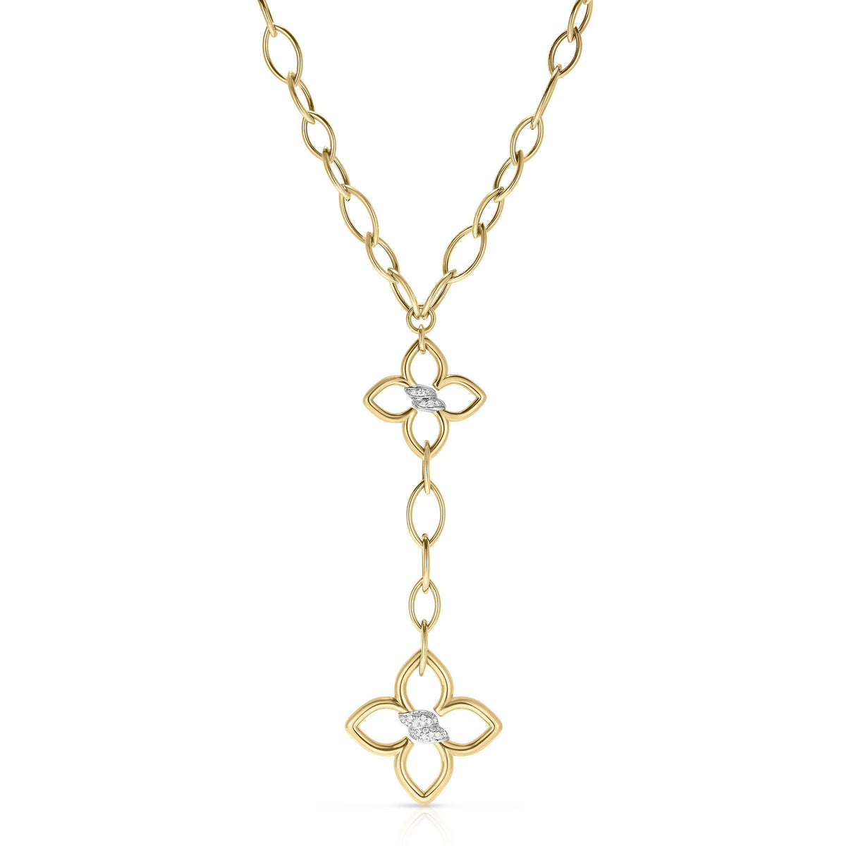 Cialoma Double Diamond Flower Almond Link Dangle Necklace