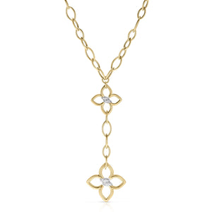 Cialoma Double Diamond Flower Almond Link Dangle Necklace