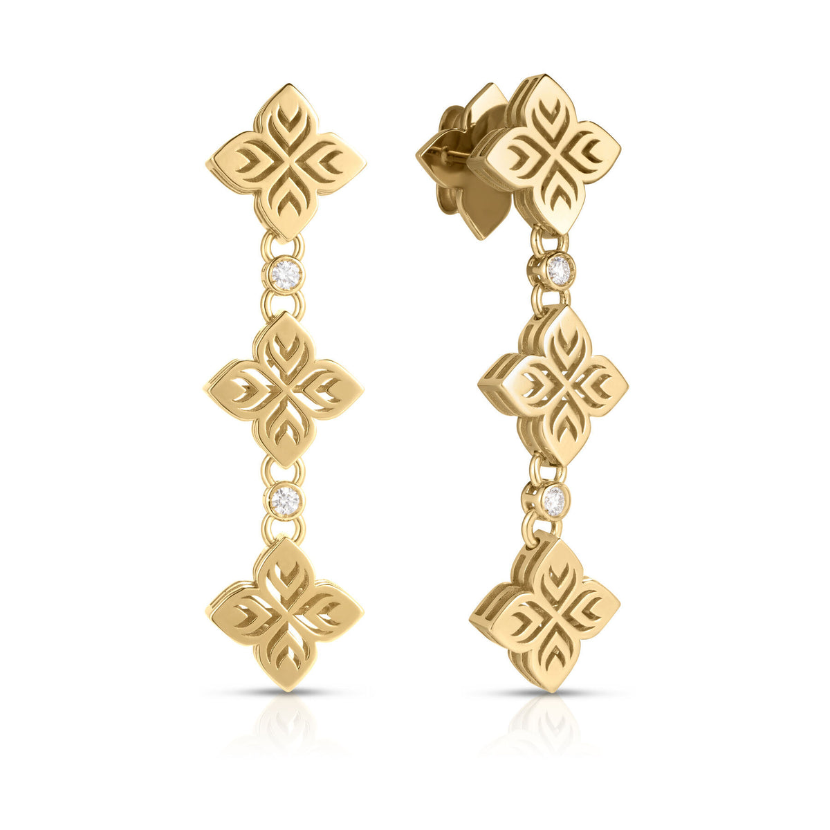 Arabesque Alternating Diamond & Triple Flower Drop Earrings