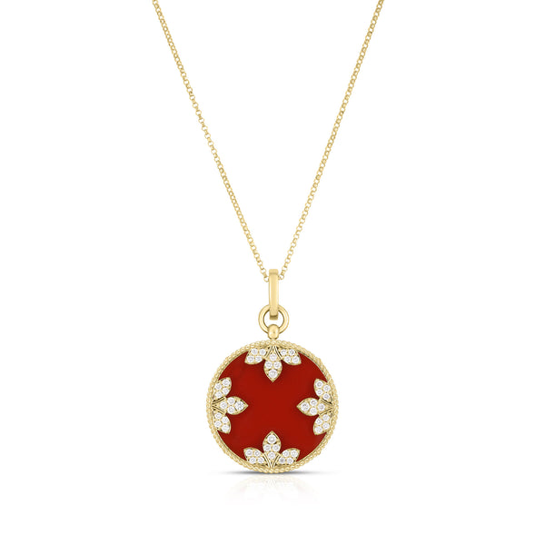 Round Red Agate & Diamond Pendant