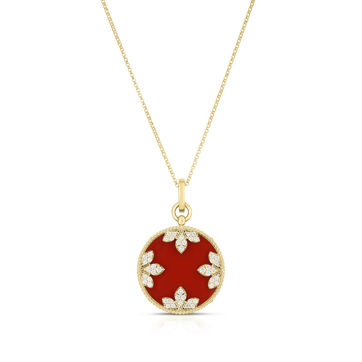 Round Red Agate & Diamond Pendant