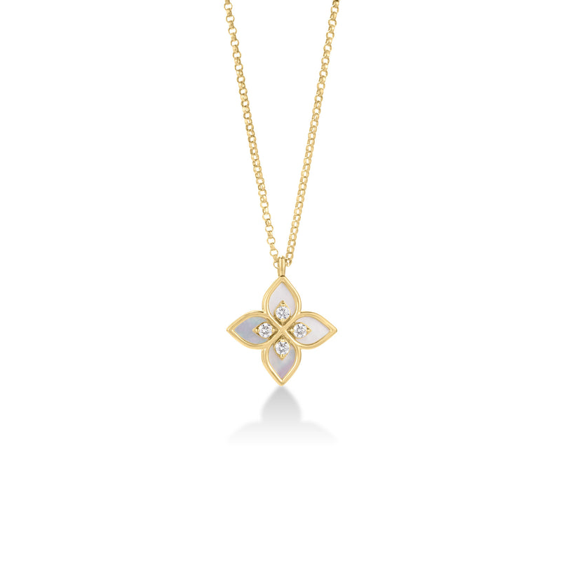 Venetian Princess Mother of Pearl & Diamond Flower Pendant