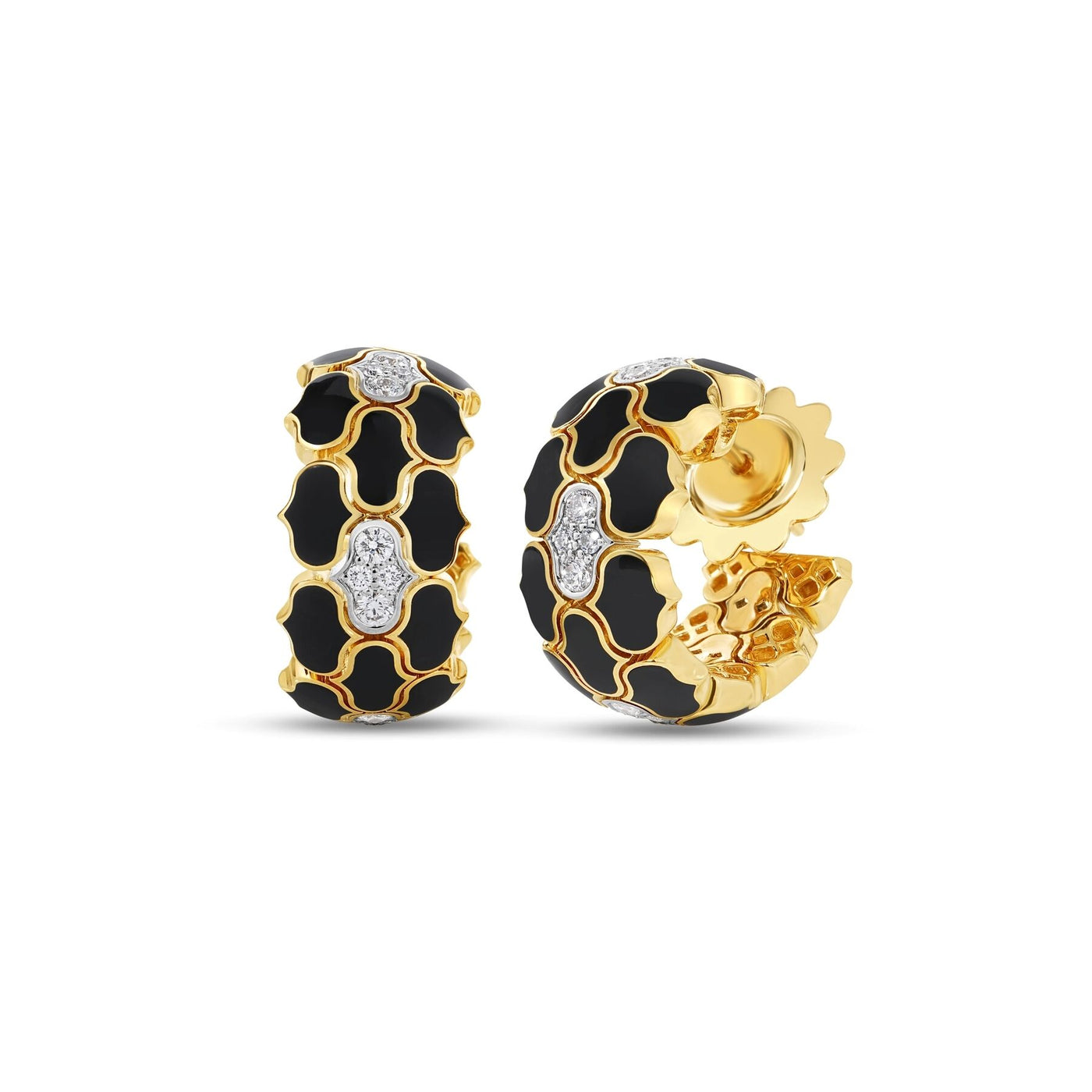 Black Enamel & Diamond Huggie Earrings | .34tw