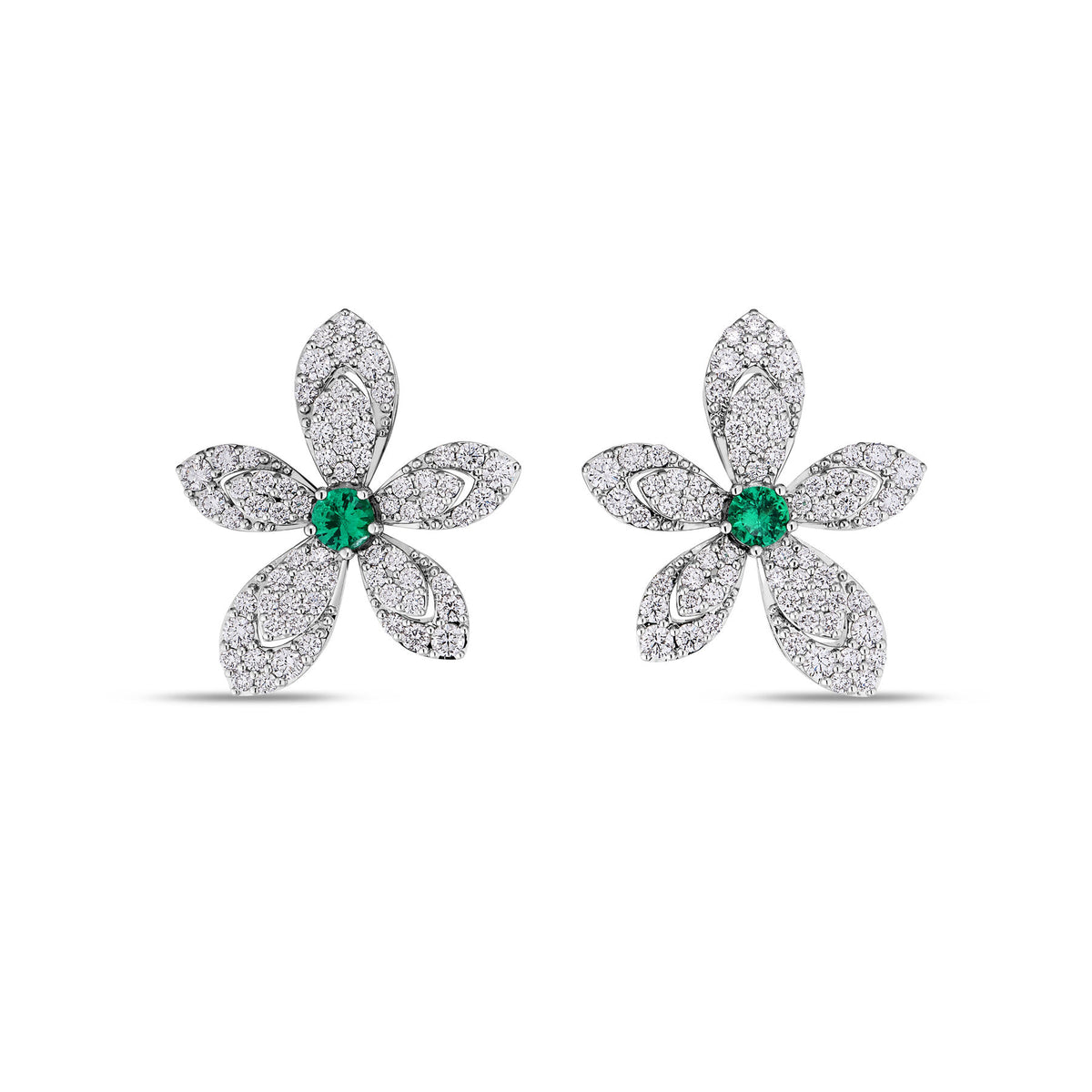 Emerald & Diamond Flower Earrings