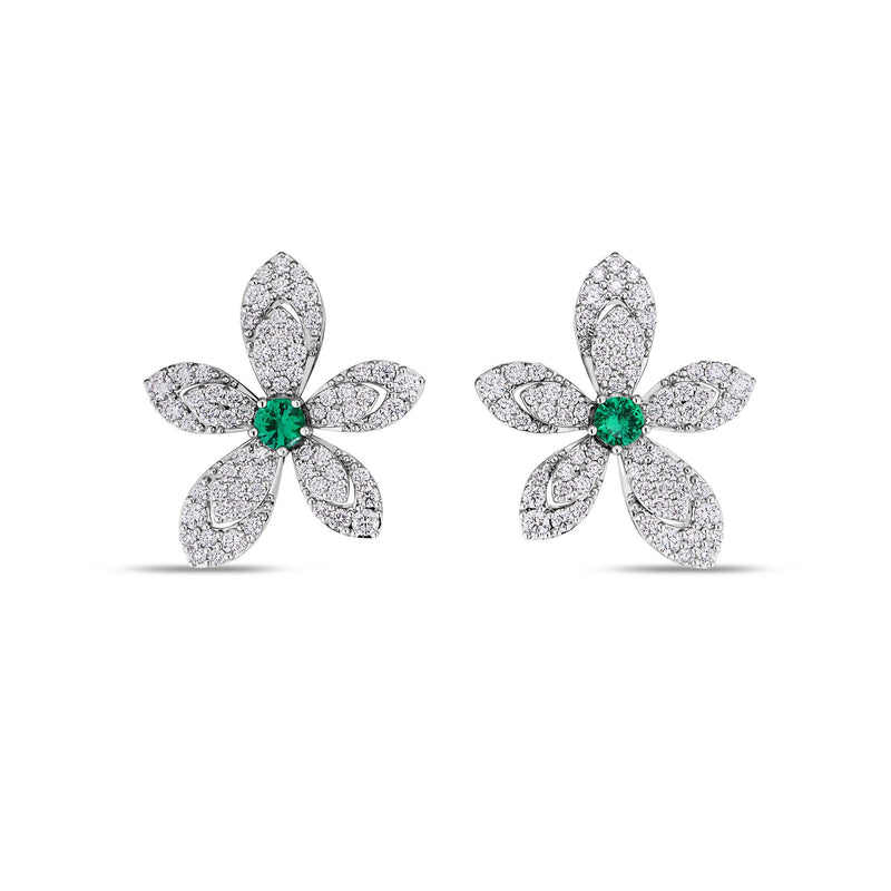 Emerald & Diamond Flower Earrings