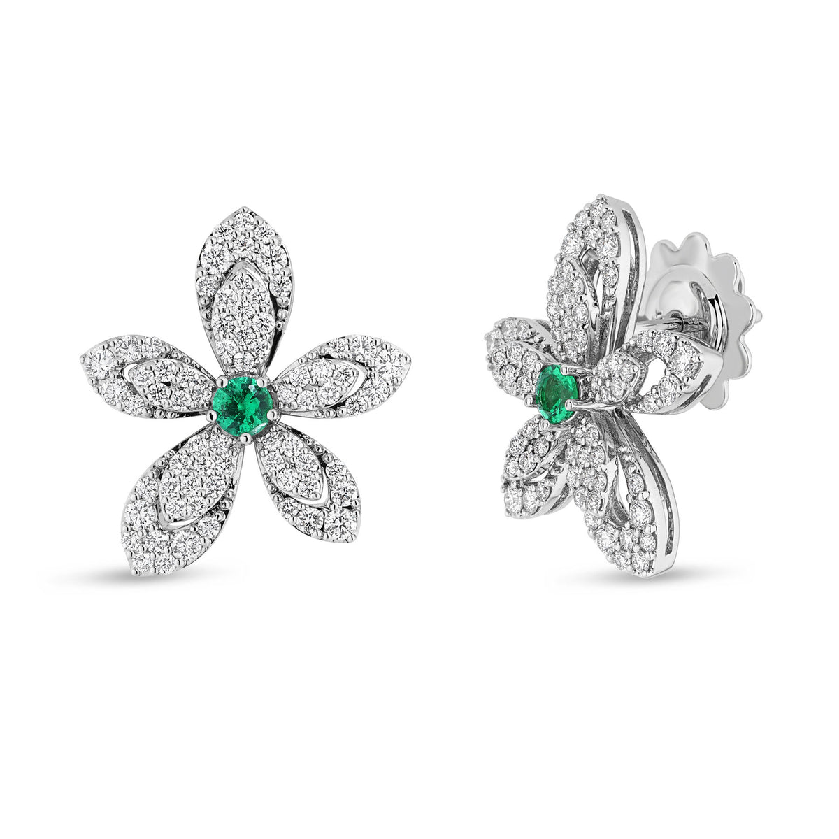 Emerald & Diamond Flower Earrings