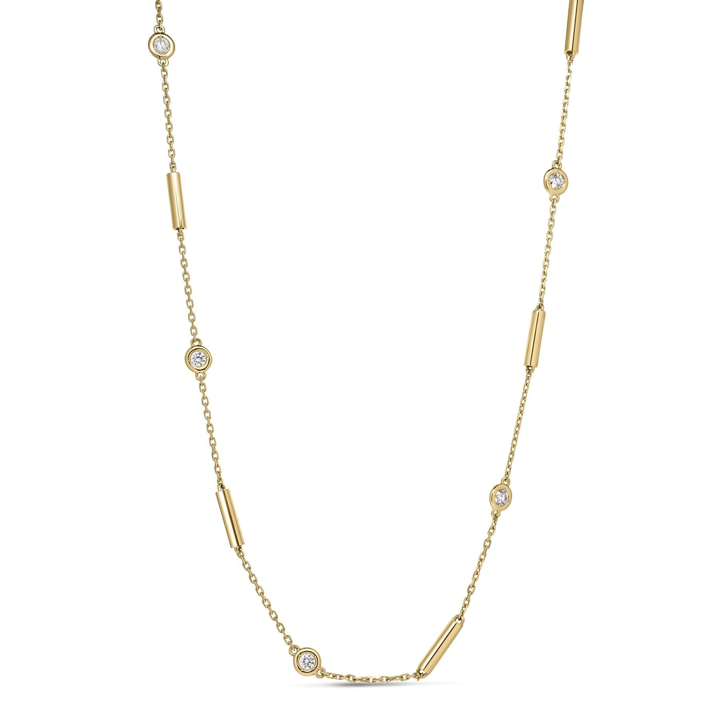 Bezel Diamond and Tube Chain Necklace | .33tw