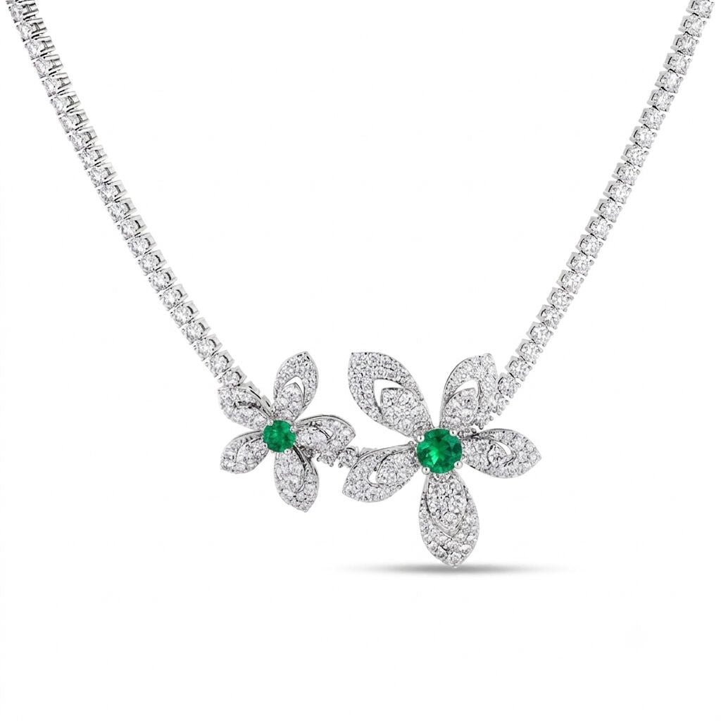 Emerald & Diamond Flower Necklace