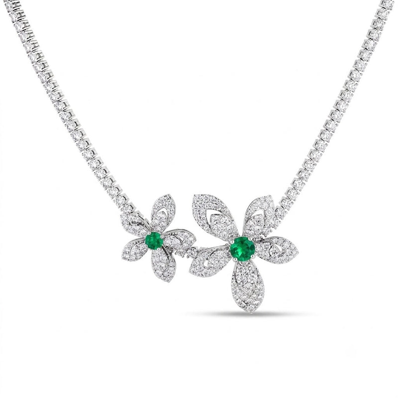 Emerald & Diamond Flower Necklace