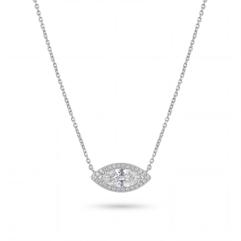 East-West Marquise Diamond Halo Pendant | 1.09tw