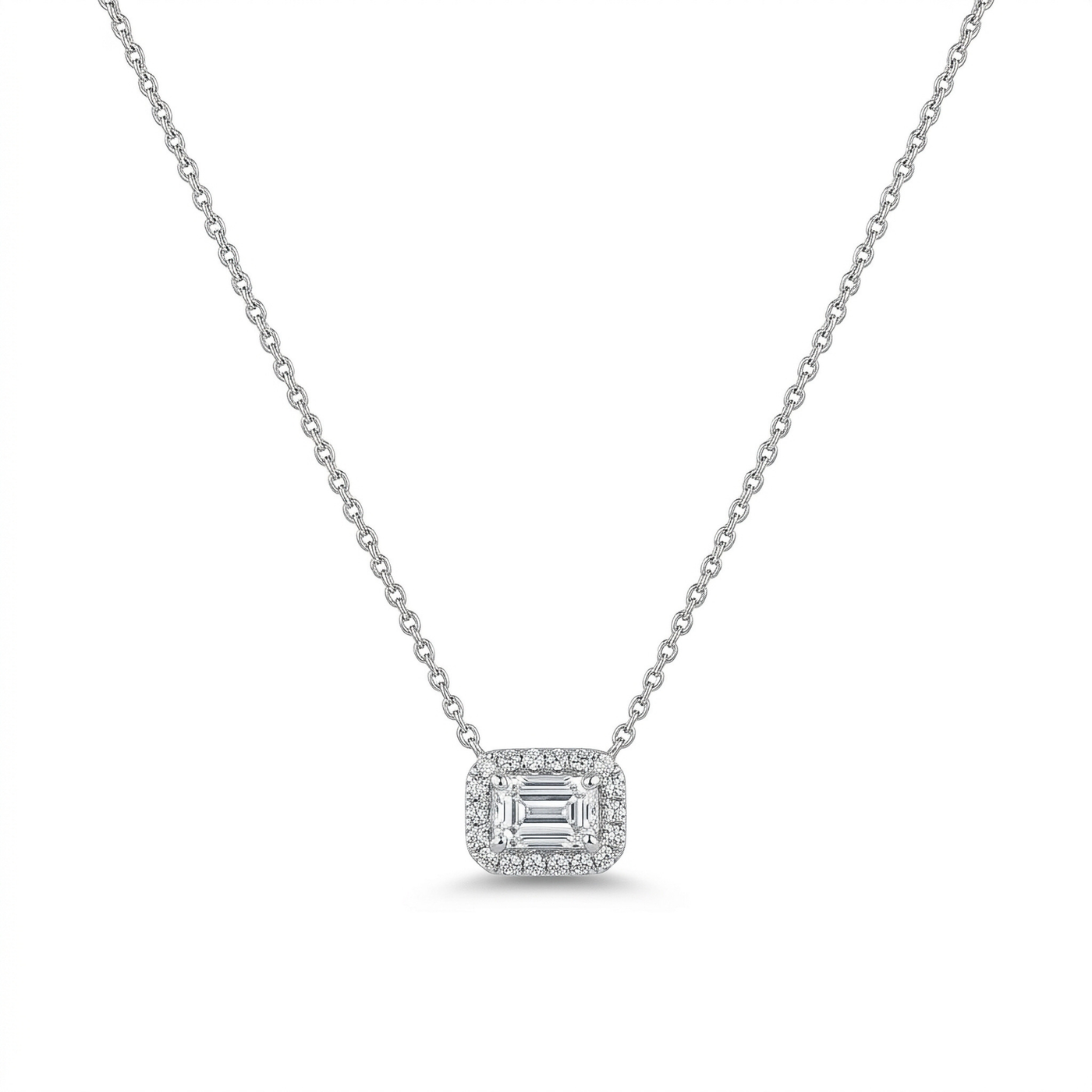 Emerald Cut Diamond Halo Pendant | .54tw