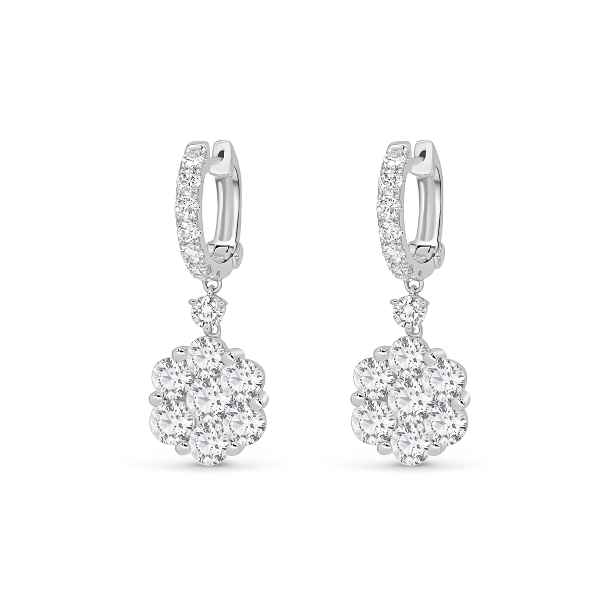 Diamond Flower Drop Earrings