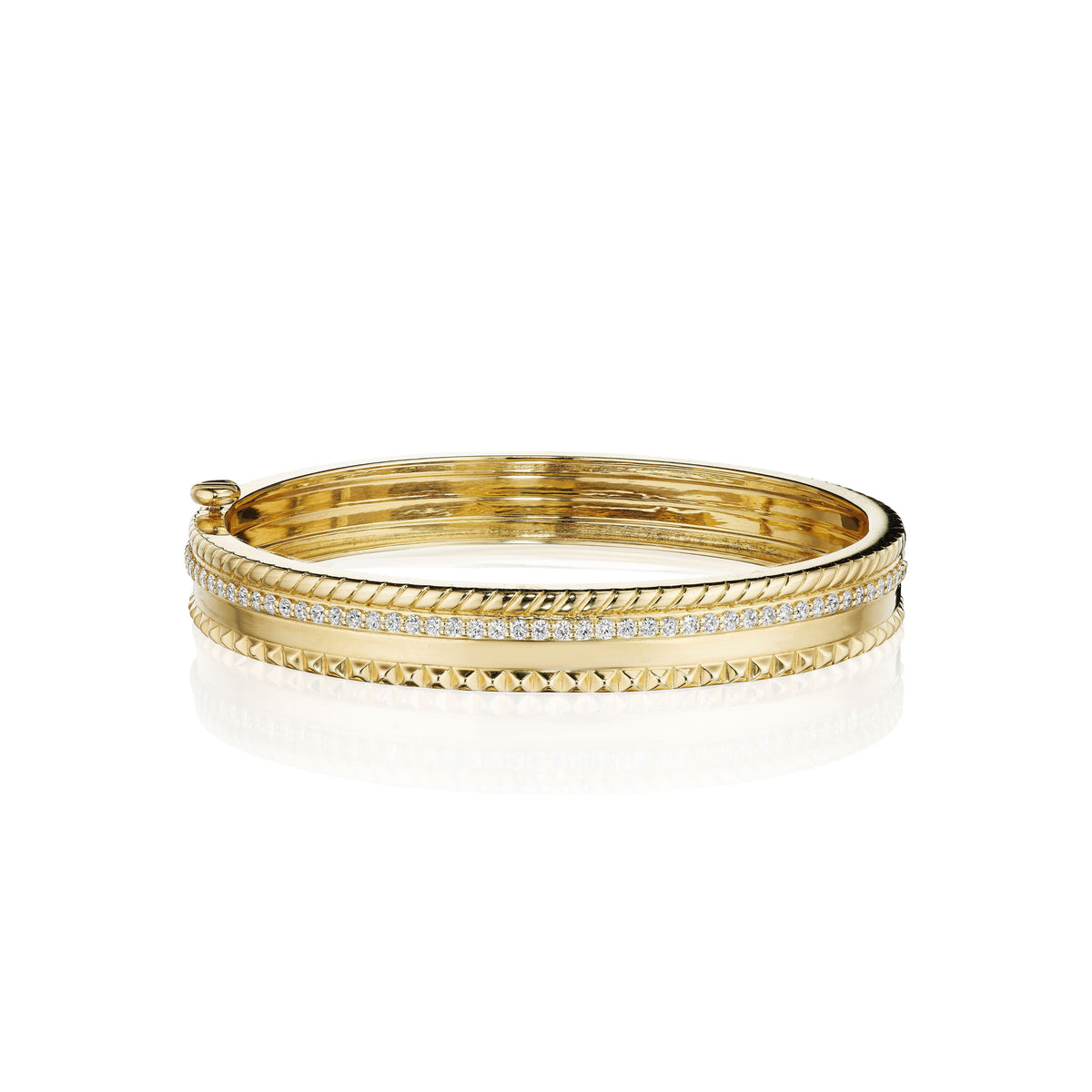 8mm Diamond Bead and Pyramid Edge Bangle | .75tw