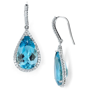 Pear Shape Aquamarine & Diamond Earrings