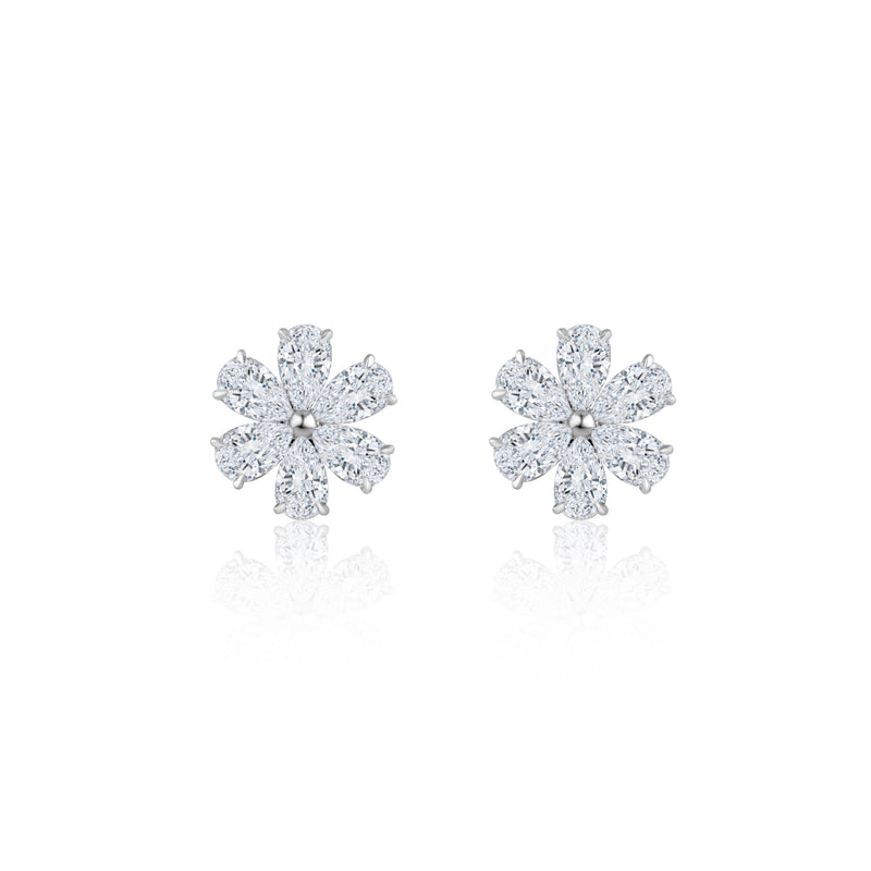 Pear Shape Diamond Flower Stud Earrings | 2.37tw