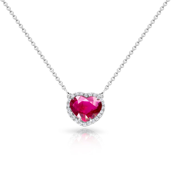 Ruby Pendant with Diamond Halo Pendant