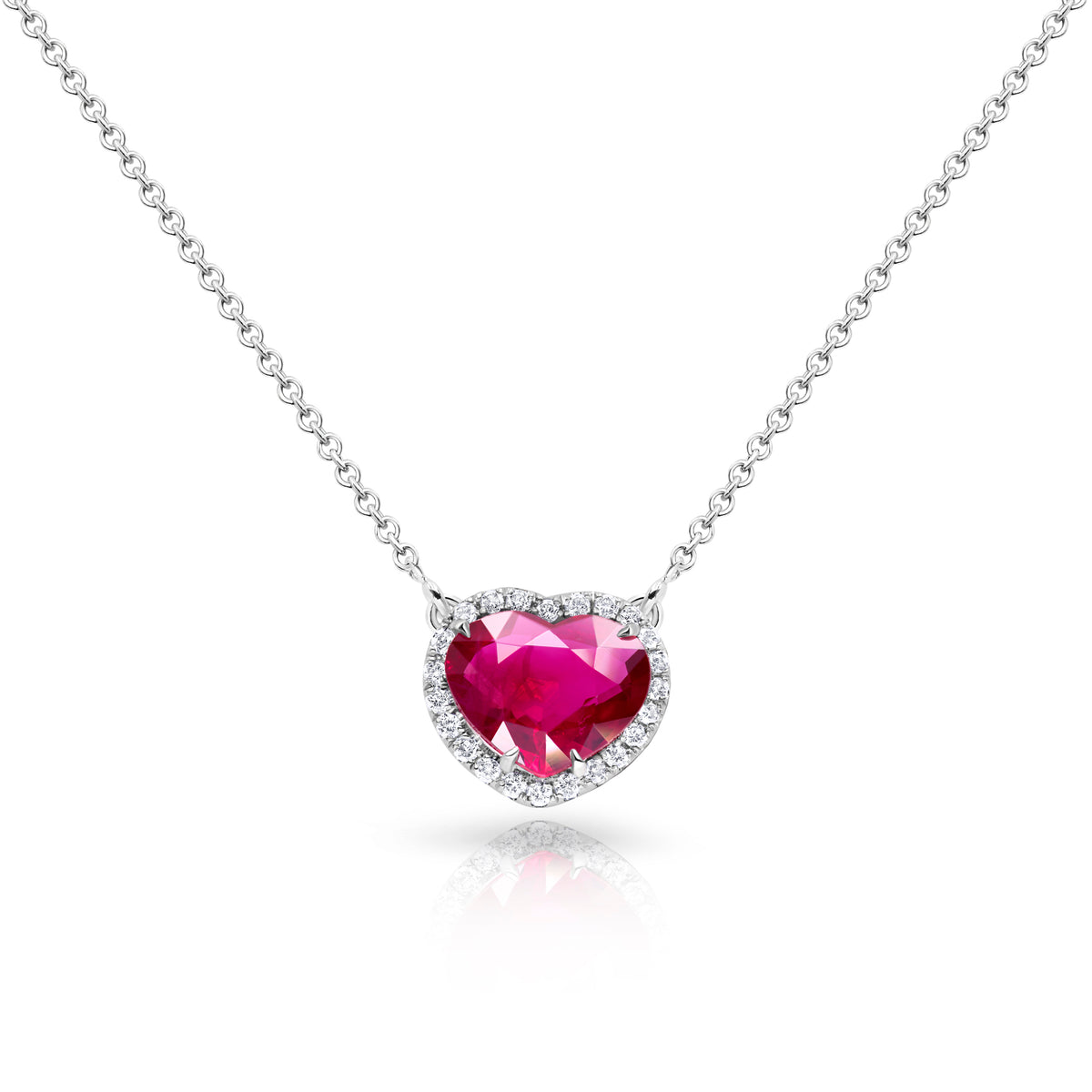 Ruby Pendant with Diamond Halo Pendant