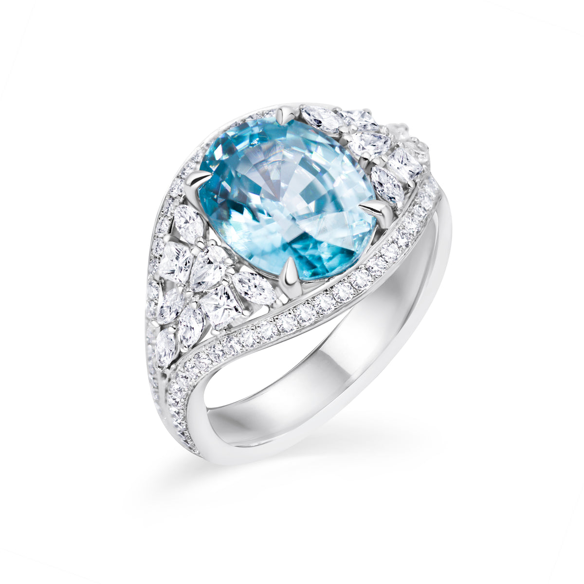Blue Zirconium & Marquise Diamond Ring