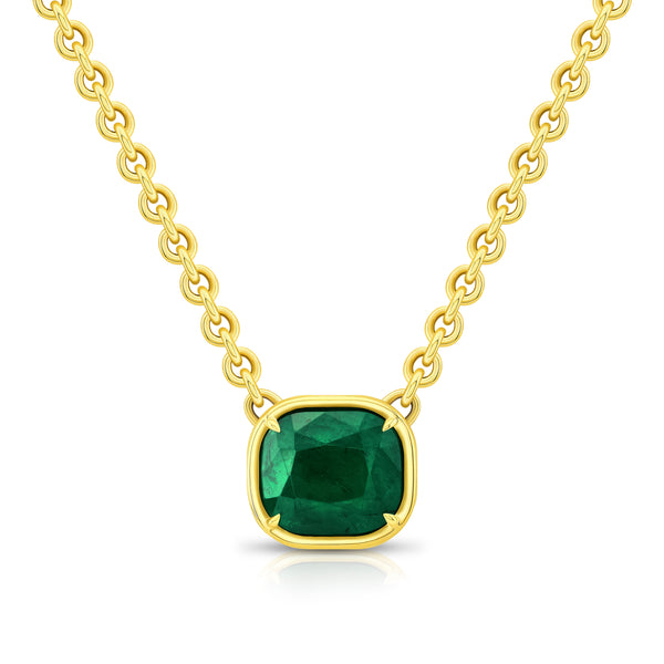 Illusion Bezel Cushion Emerald Pendant | 5.85ct