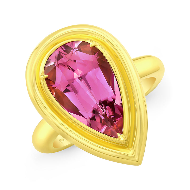 Double Bezel Pear Shape Pink Tourmaline Ring | 4.64ct