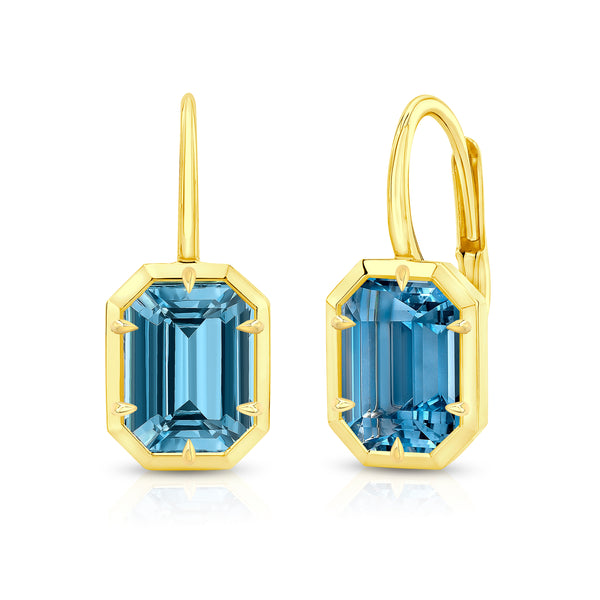 Emerald Cut Aquamarine Lever-Back Earrings | 3.72tw