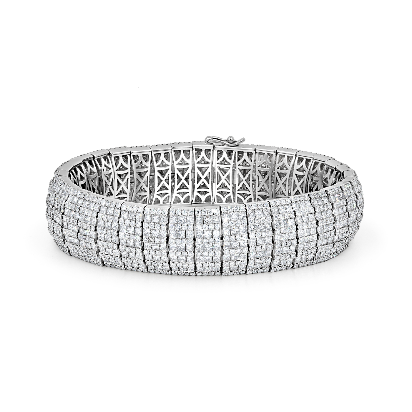 9 Row Princess & Round Cut Diamond Bracelet