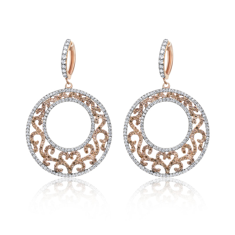 Brown & White Diamond Disc Hoop Earrings