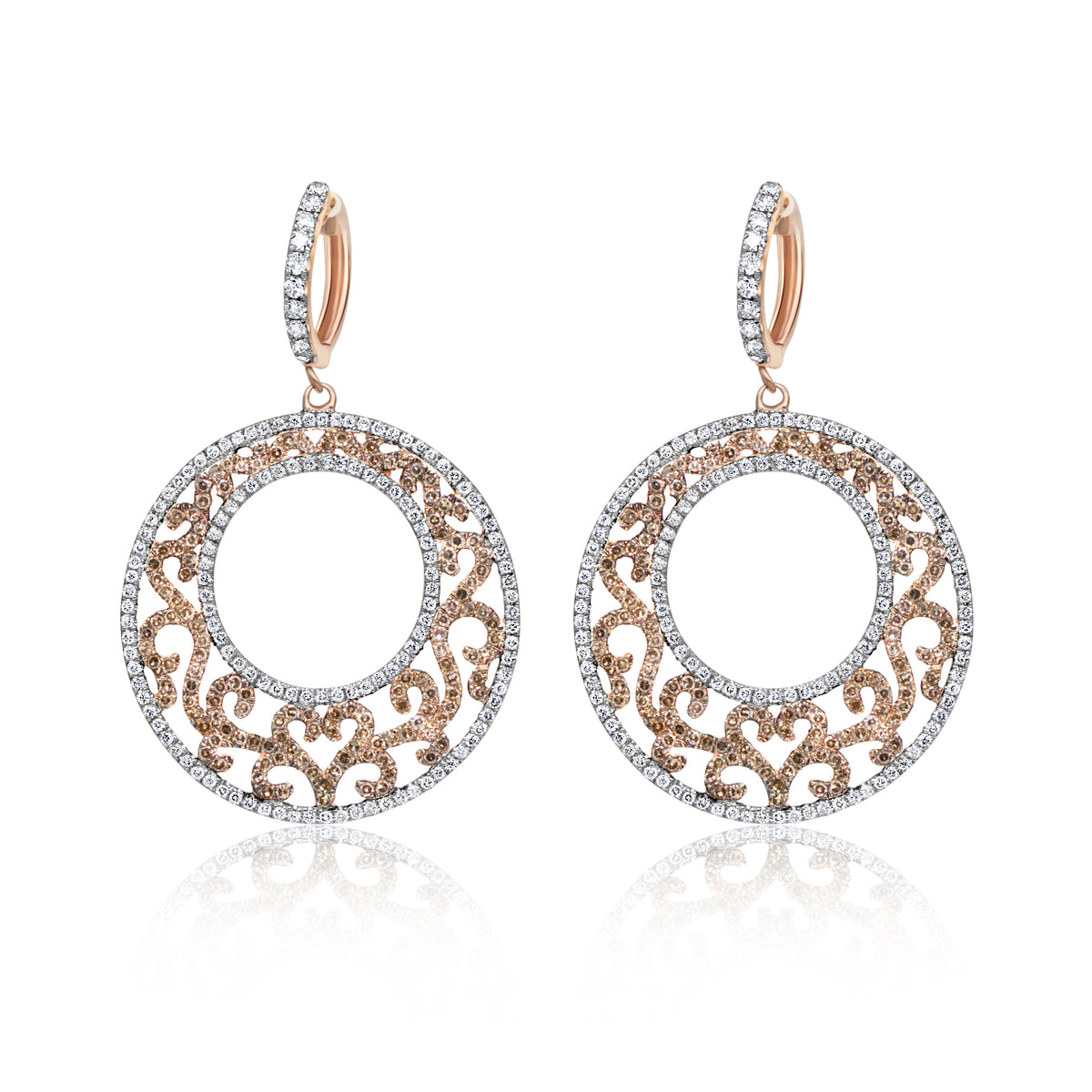 Brown & White Diamond Disc Hoop Earrings