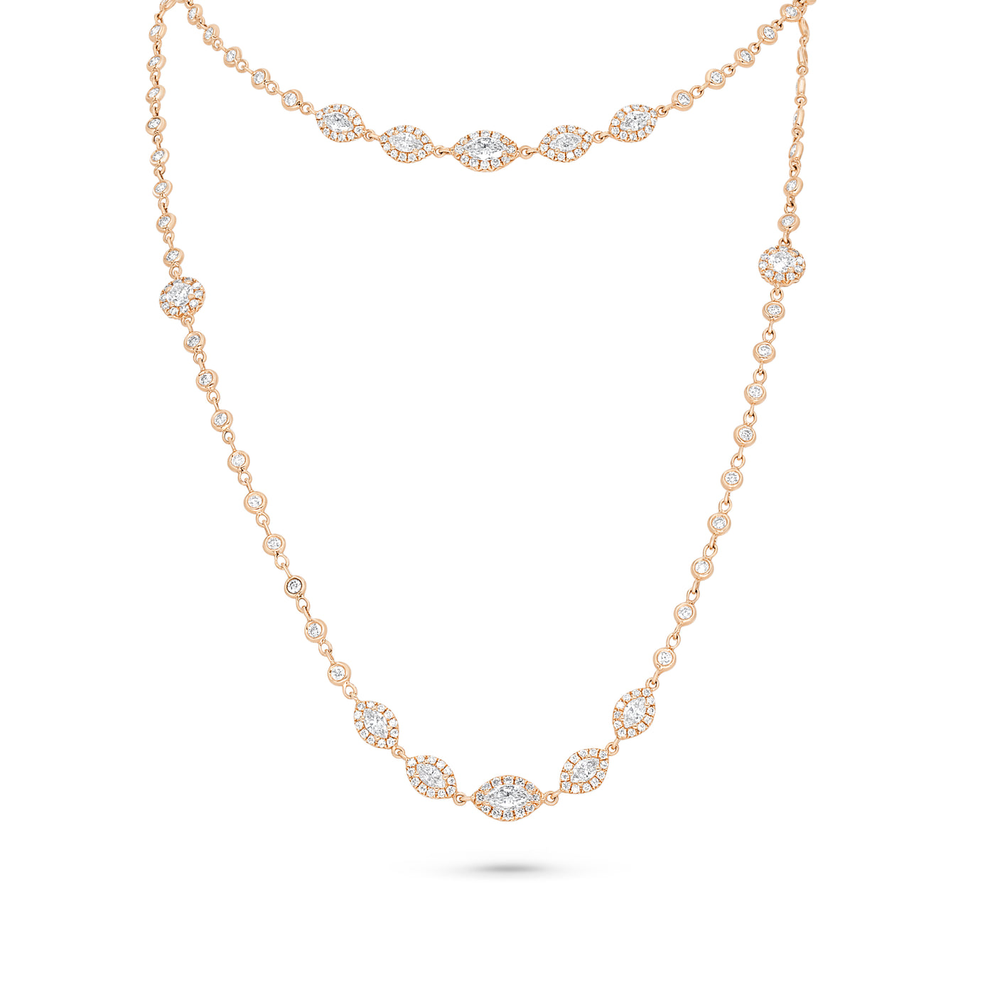 Bezel Set Marquise & Round Diamond Station Necklace