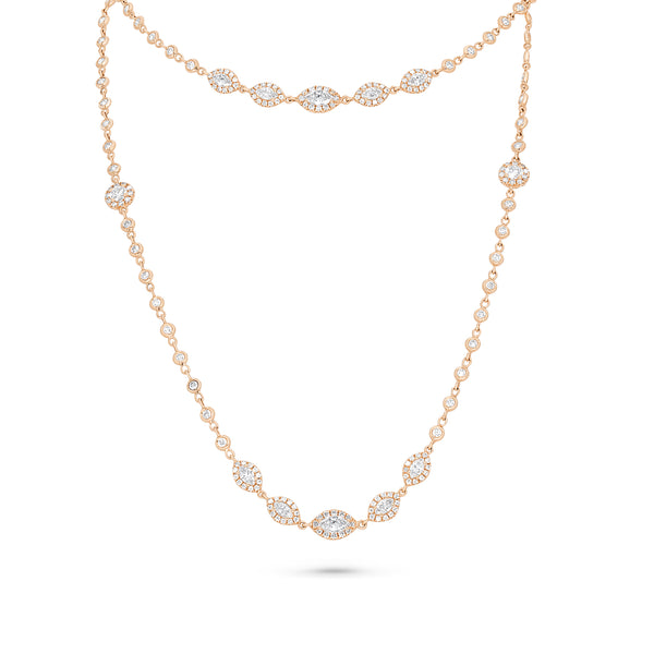 Bezel Set Marquise & Round Diamond Station Necklace