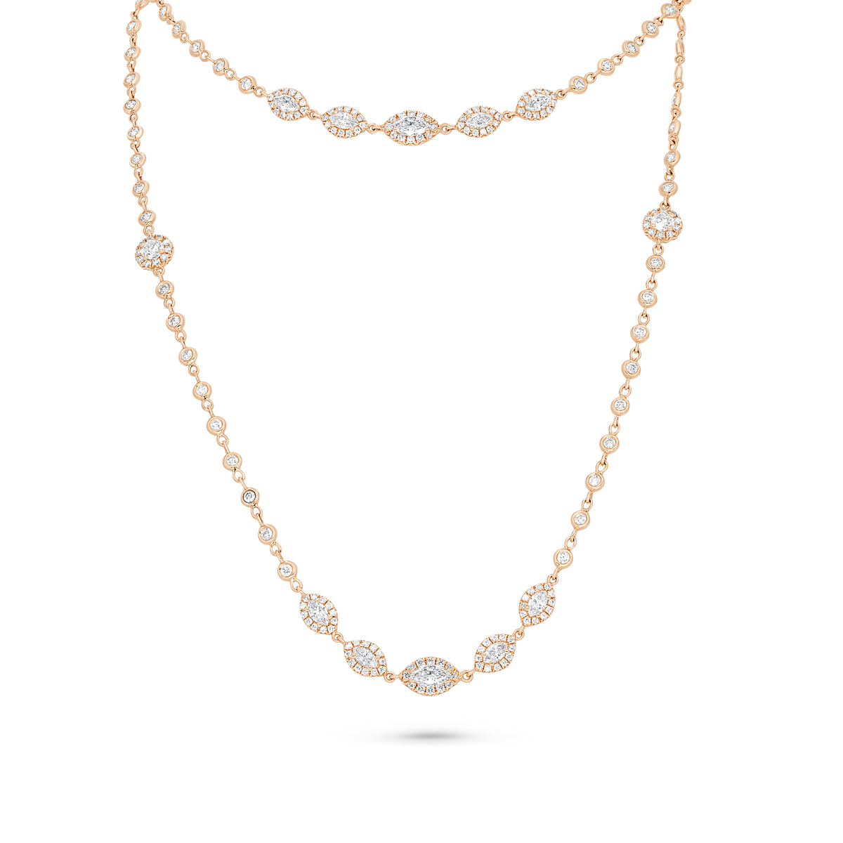 Bezel Set Marquise & Round Diamond Station Necklace