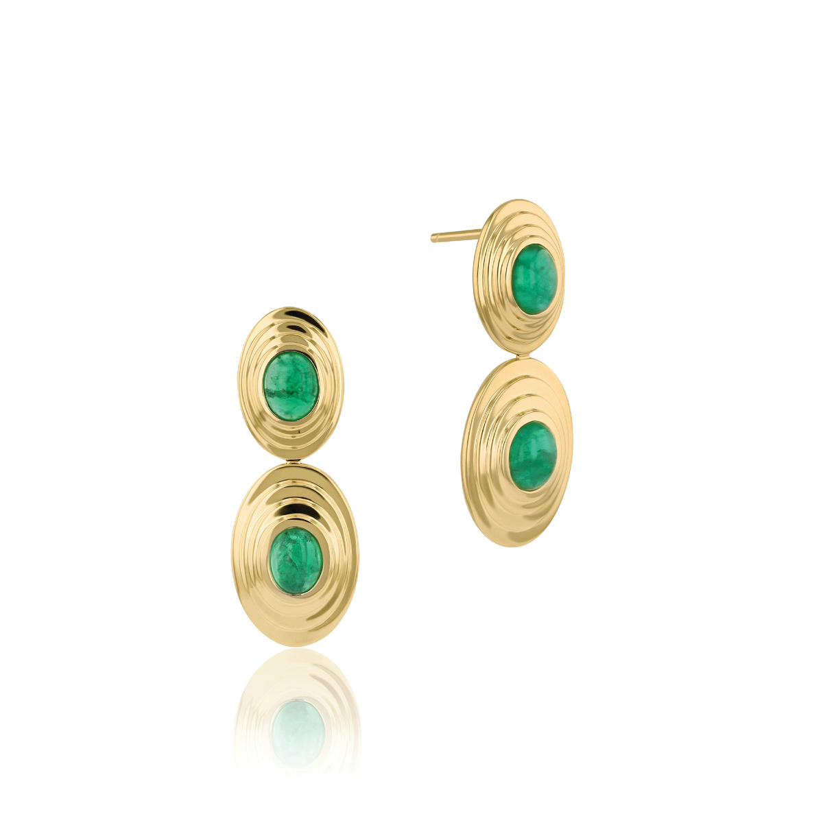 Emerald Cabochon Double N-S Oval Layered Earrings