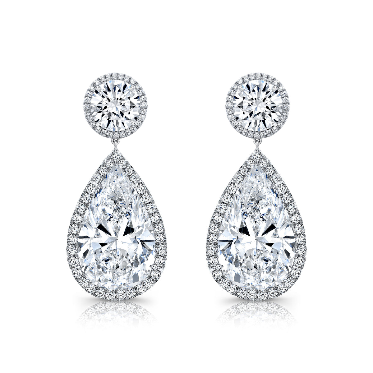 Pear & Round Brilliant Diamond Drop Earrings