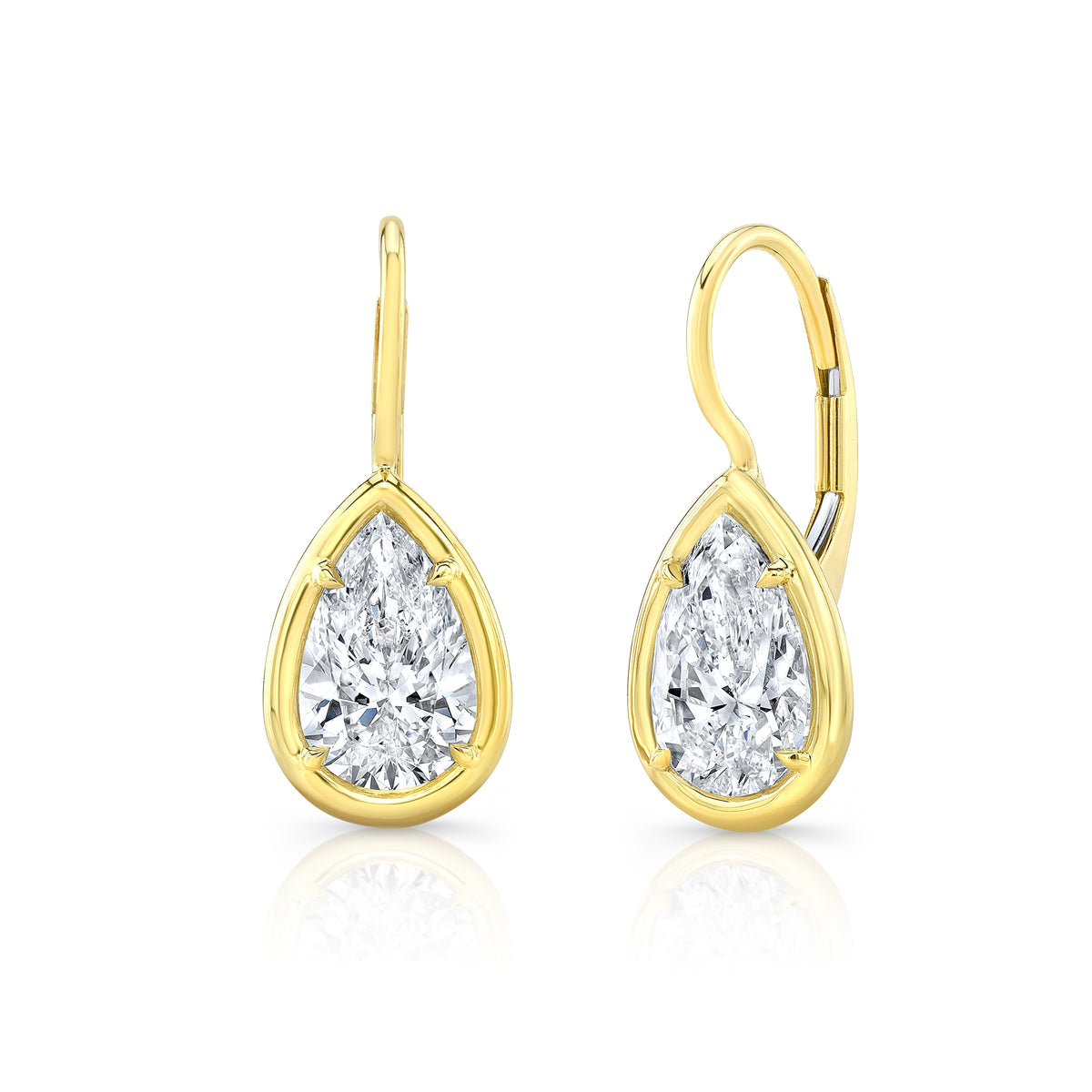 Pear Shape Bezel Set Diamond Earrings