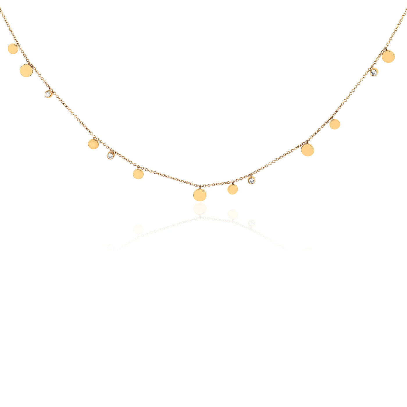 Gold Disc Bezel Diamond Confetti Necklace | 0.17tw