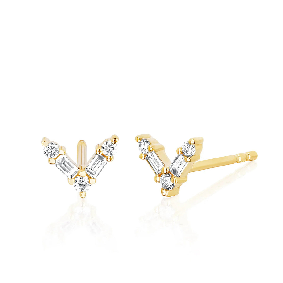 Diamond Baguette Chevron Stud Earrings