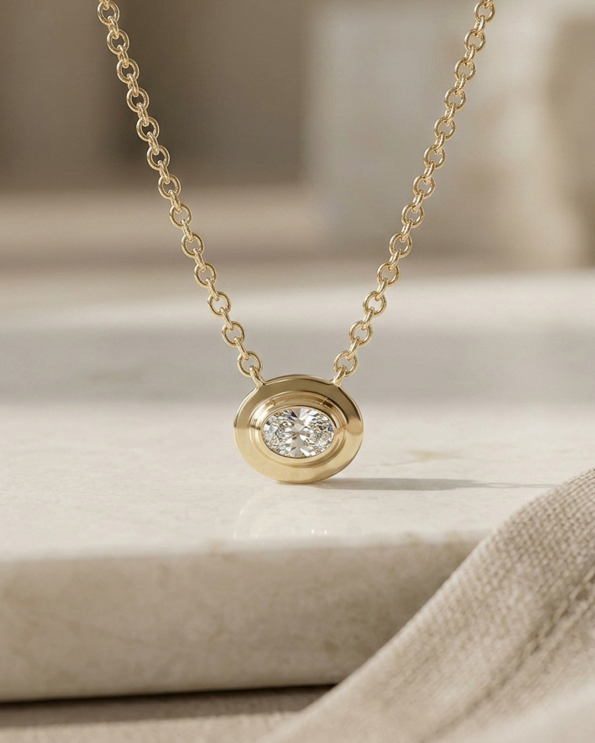 Double Bezel Set Oval Diamond Necklace