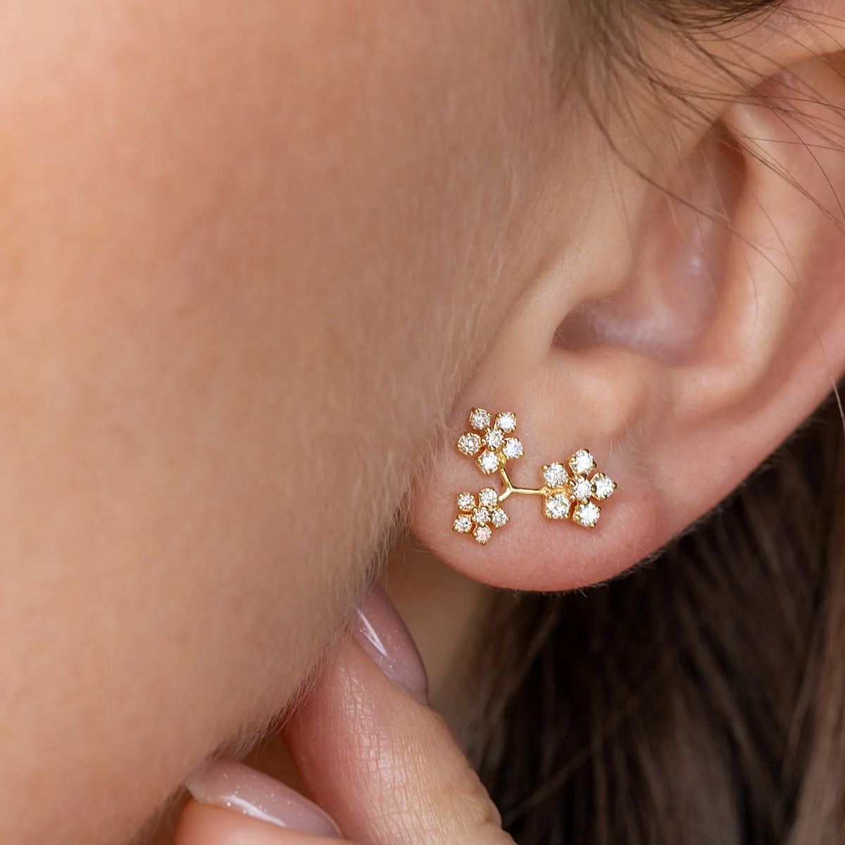 Triple Flower White Diamond Stud Earrings | 0.56tw